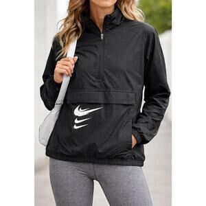 Nike Running Womens Packable Anorak Windbreaker Jacket Quarter Zip Black -XS